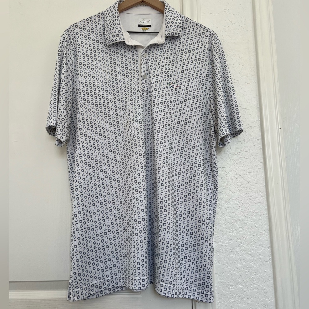 Greg Norman Men’s Golf Play Dry Polo Shirt | white/gray | XL